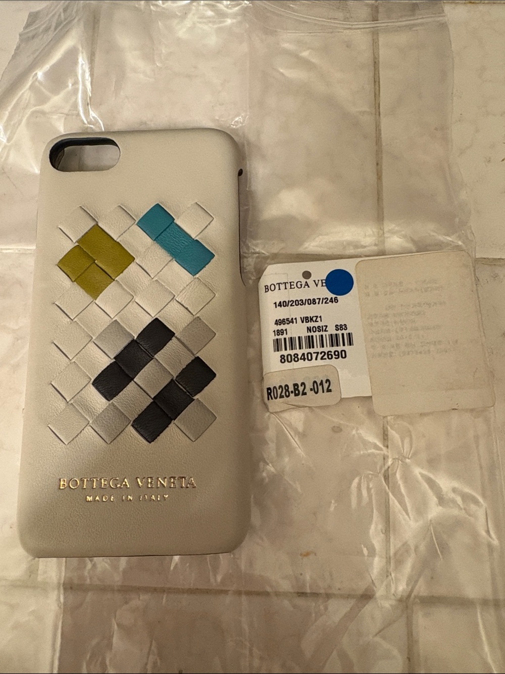 Bottega Veneta White Leather Woven Multicolor Accent iPhone Case